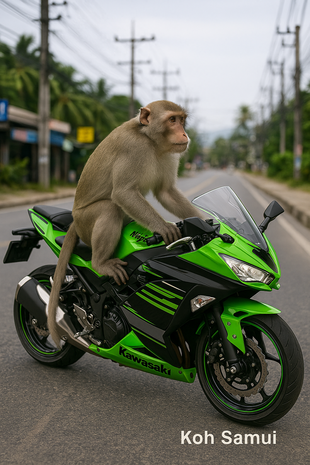 Monkey on ninja bike rental high performance at Beavers Animal Cafe Koh Samui