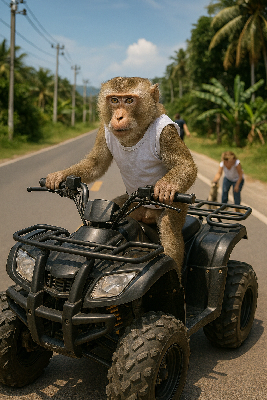 Monkey on quad bike rental adventure at Beavers Animal Cafe Koh Samui